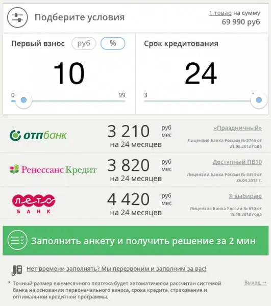 Варианты кредитов